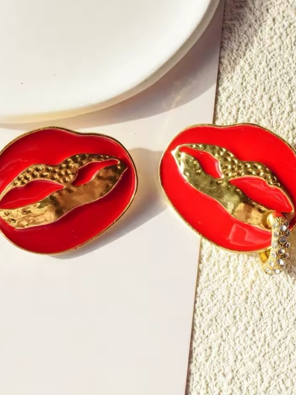 Red and Gold Sculpted Clip-On Earrings - Picture 5 of 5